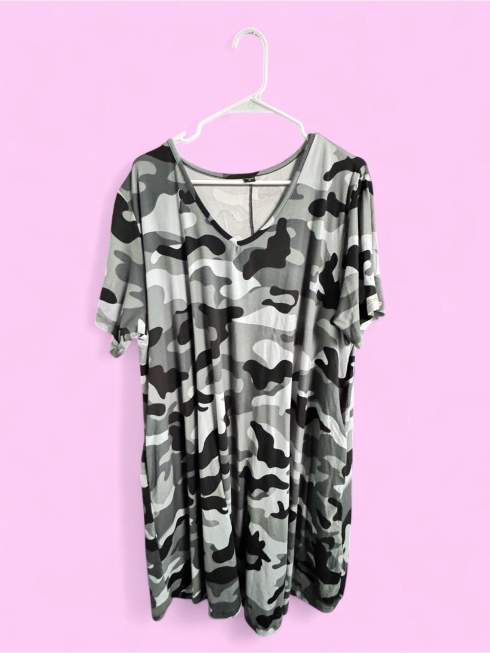 Overmore Plus Size 3X Gray Camo Oversized T-Shirt Dress